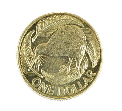 New Zealand One Dollar Coin Isolated On White Background
