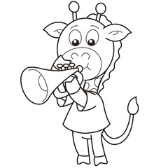 Cartoon Giraffe Playing a Trumpet