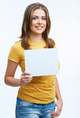 woman holding blanc card