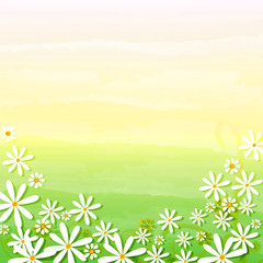 Fototapeta na wymiar wiosenne kwiaty na beżowym tle zielony