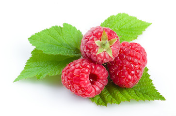 raspberry with leaves isolated