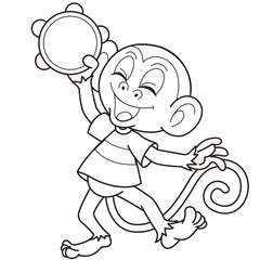 Cartoon Monkey Playing a Tambourine