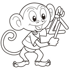 Cartoon Monkey Playing a Triangle