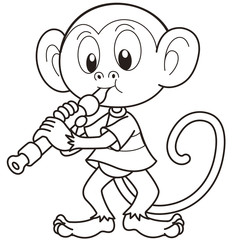 Cartoon Monkey Playing an Oboe