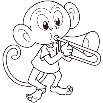 monkey playing trombone black and white clip art preview