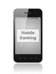 Smart phone with mobile banking button on its screen