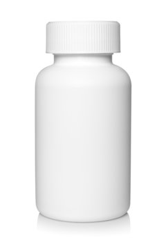 White medical container on white background .