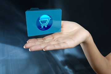 a digital folder floats on a woman's hand