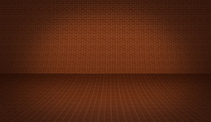 Realistic 3D presentation floor surface with brick background te