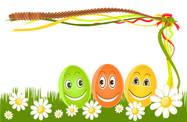 Happy Easter eggs on grass