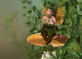 Peel and stick wall murals Fairies and elves Pixie on a Mushroom