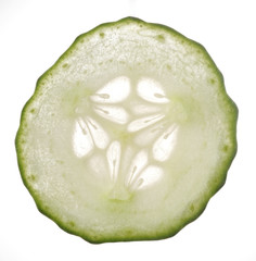 Close up cucumber slice. Isolated on white background.