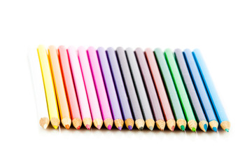 Colour pencils isolated on white background.  Many different col