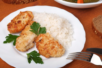 Chicken cutlet with rice