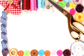 Sewing accessories and fabric close-up