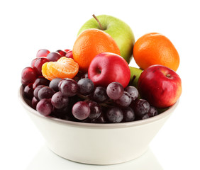 Bowl with fruits, isolated on white
