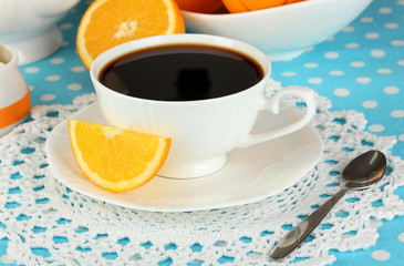 Beautiful white dinner service with oranges
