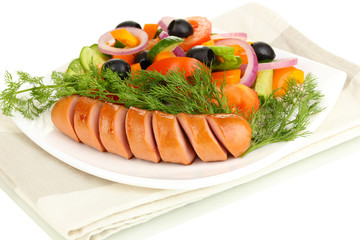 Grilled sausage with fresh salad close up