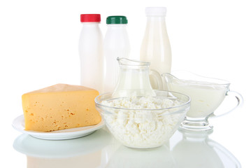 Dairy products isolated on white