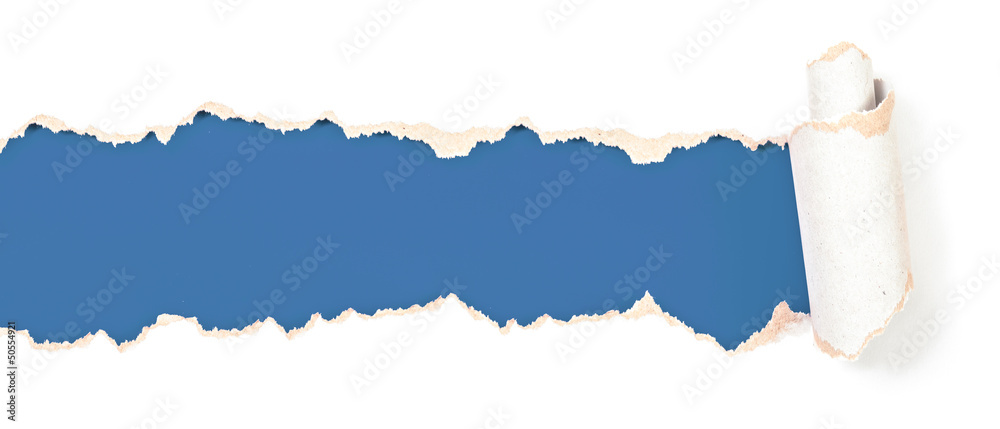 Wall mural torn paper blue header isolated