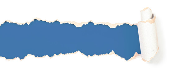 torn paper blue header isolated