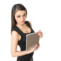 Woman holding digital tablet