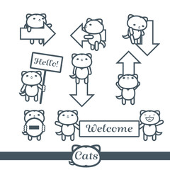 Cats Icons 9 Vector Symbols Set: arrows