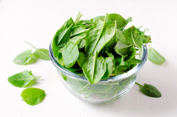 Spinach in a glass bowl