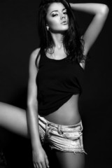 Fototapeta premium sexy brunette model with bright makeup with perfect body