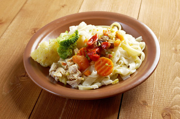 chicken  with pasta tagliatelle
