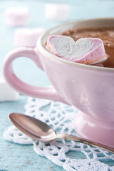 Hot chocolate in a vintage pink cup