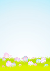 Obraz premium 16 pastelowych pisanek na tle łące Niebo DIN A4