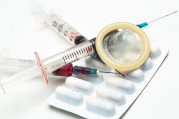 Hypodermic needle condom and medicine