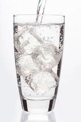 Close up on sparkling water filling a glass