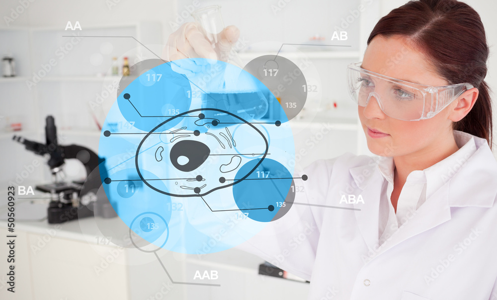 Poster chemist examining cell interface
