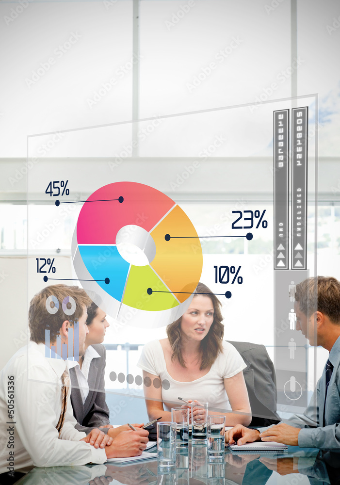 Aufkleber Business workers using colorful pie chart interface