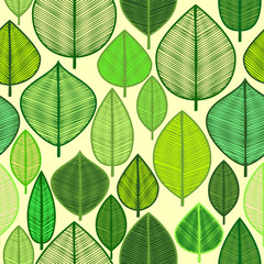 Vector seamless pattern with doodle leaves