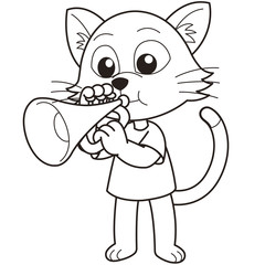 Cartoon Cat Playing a Trumpet
