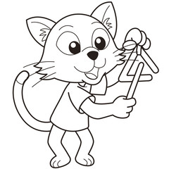 Cartoon Cat Playing a Triangle