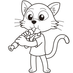 Cartoon Cat Playing an Oboe