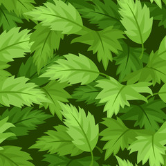 Seamless background with green leaves. Vector illustration.