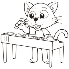 Cartoon Cat Playing an Electronic Organ