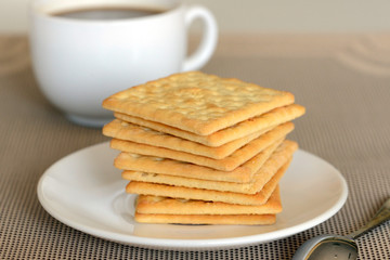 Close-up of cream cracker cookie