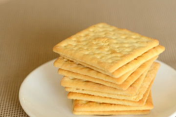 Close-up of cream cracker cookie