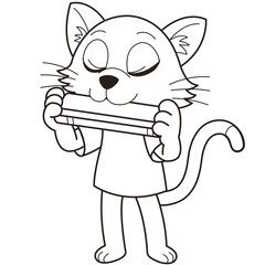 Cartoon Cat Playing a Harmonica