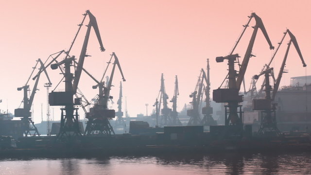 Seaport in the morning. Timelapse
