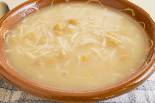 Bowl Of Chicken And Chickpea Soup.