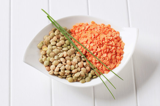 Raw Red And Brown Lentils