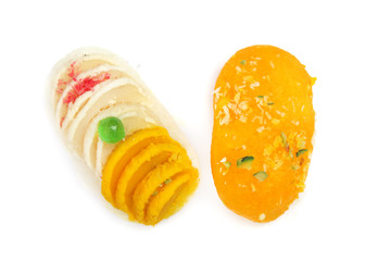 Cham Cham., Indian sweet on white background