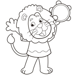 Cartoon Lion Playing a Tambourine